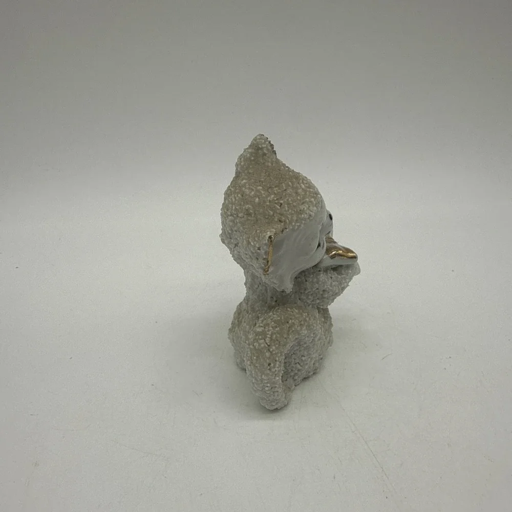 Spaghetti Sugar Texture White Cat Kitten Figurine Gold Bow Kitschy Vintage Japan